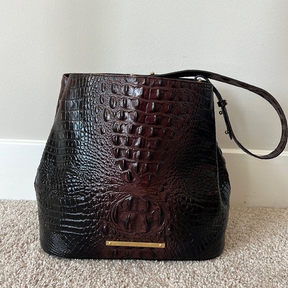 NEW BRAHMIN Camden Bucket Espresso Leather Crocodile tote handbag purse